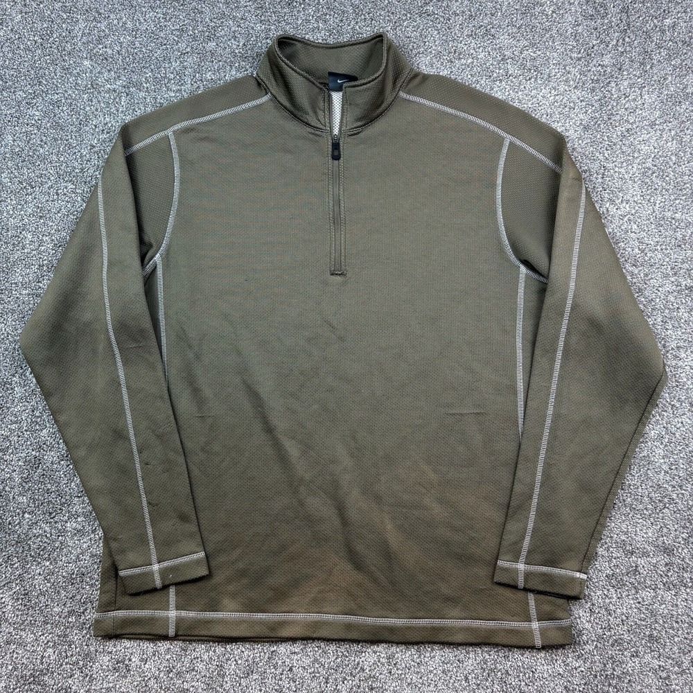 Nike Golf 1/4 Zip Pullover Therma-Fit Mens XL Beige Brown Waffle Knit 686085-010